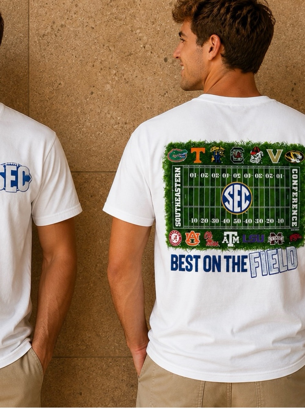 SEC FOOTBALL Men’s T-Shirt Casual Collegiate Small White with Graphic
